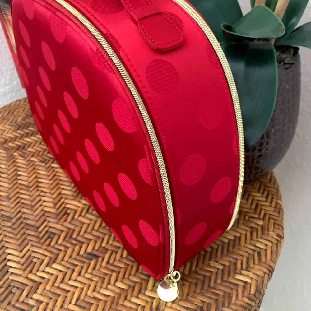 Estee Lauder Sateen Red Polka Dot Large Cosmetic Travel Case